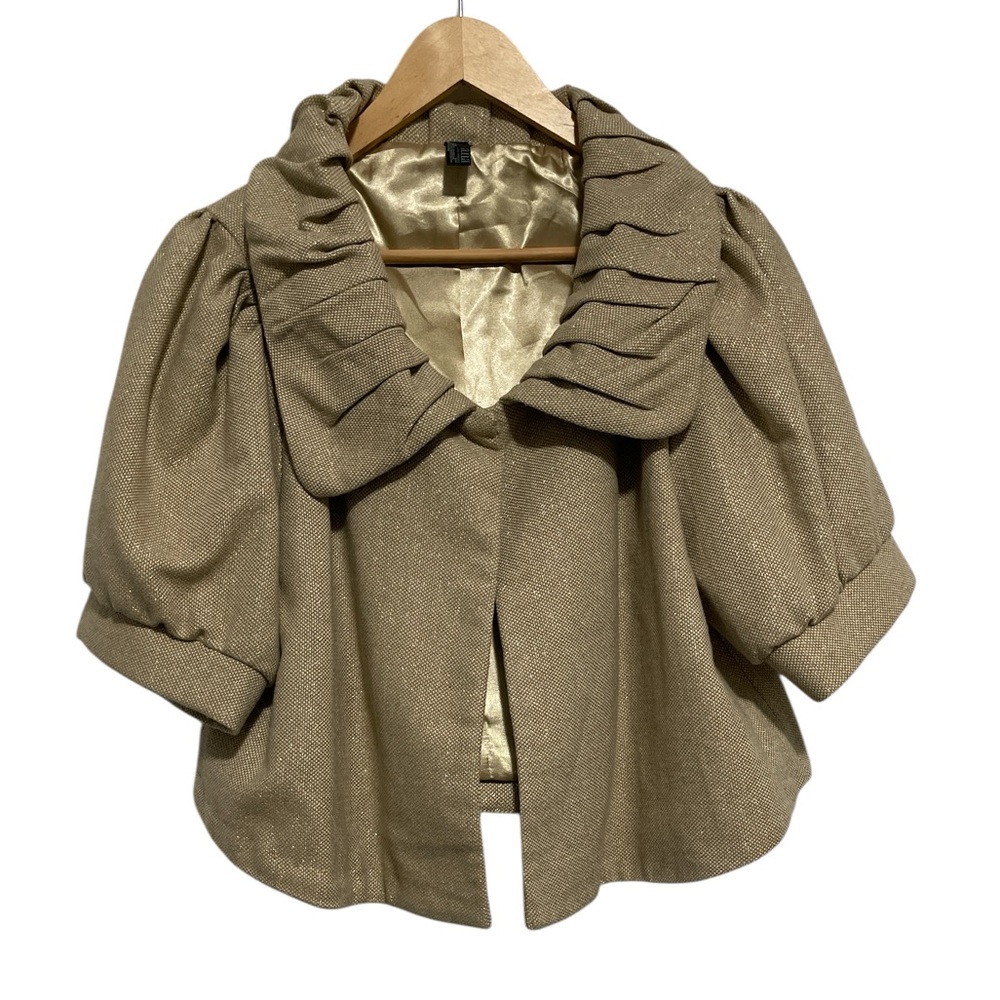 A.N.A. Tweed Gold Beige Short Sleeve Cape/Coat/Blazer